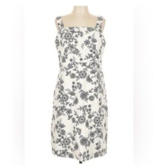 Ann Taylor NWT PETITE FLORAL COTTON LINEN SHEATH DRESS IN WINTER WHITE SZ 4 - Picture 2 of 8